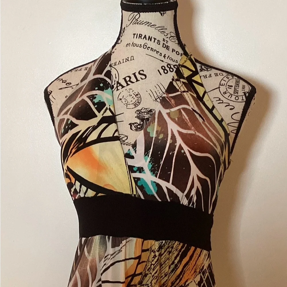 MAXI MULTICOLOR BOHO SUMMER HALTER DRESS BUILT IN BRA by BODY CENTRAL SIZE MED - Picture 2 of 9